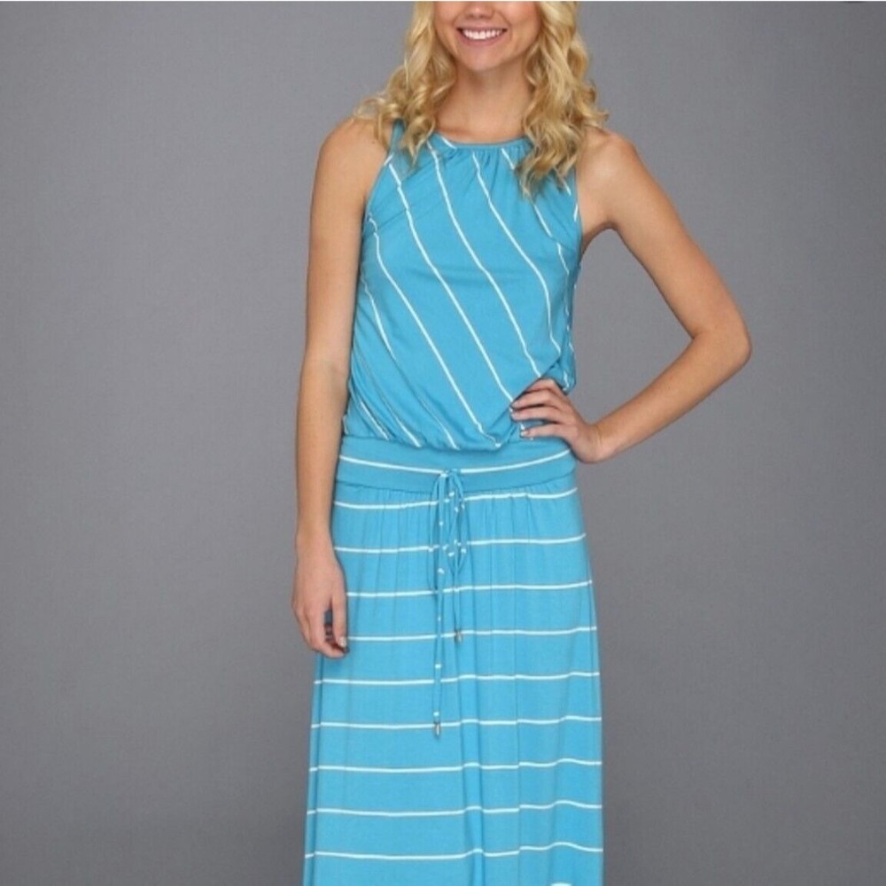 Michael Stars Harlow Stripe Island Atlantic Maxi Dress Aqua Blue Racerback S - Picture 4 of 9